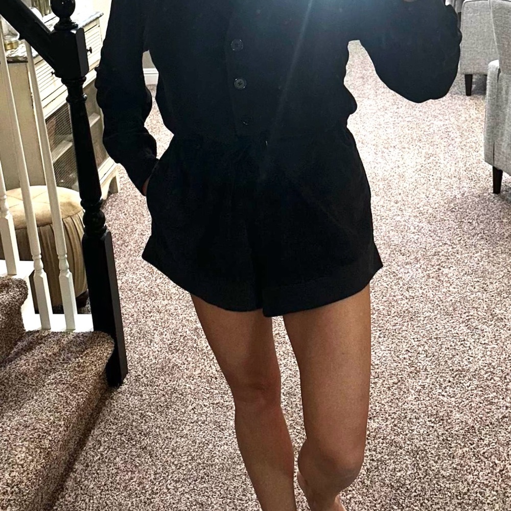 DANIELLE BERNSTEIN Black Button-Up Romper